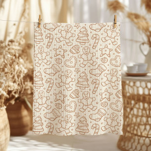 Neutral Boho Christmas Gingerbread Man Beige Tea Towel