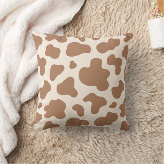 Neutral Boho Cow Print Western Cowboy Beige Brown Cushion