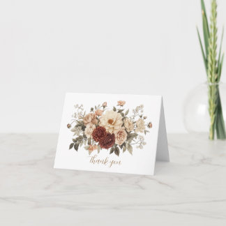 Neutral Boho Floral Bouquet Wedding Bridal Shower Thank You Card