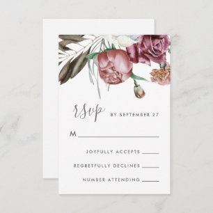 Neutral Boho Floral Modern Script Wedding RSVP Card