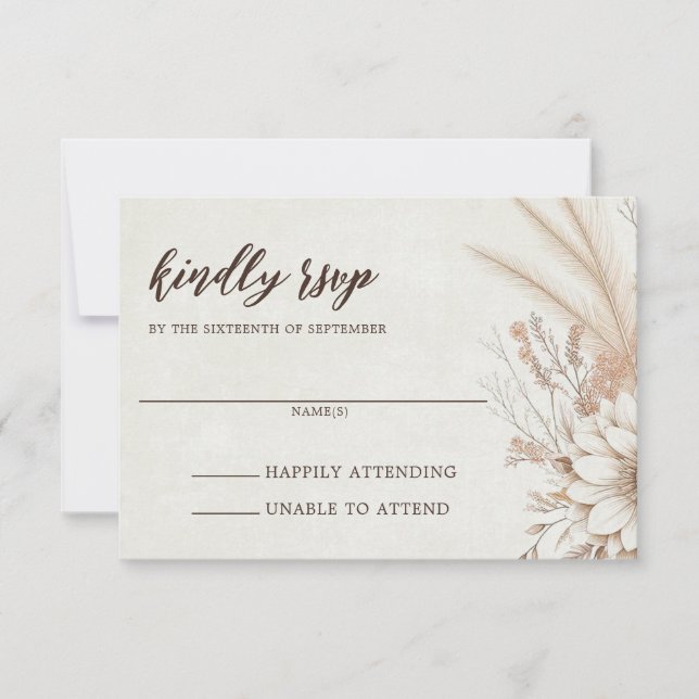 Neutral Boho Floral Wedding RSVP Card (Front)