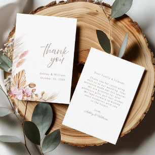 Neutral Boho Floral Wedding Thank You Card