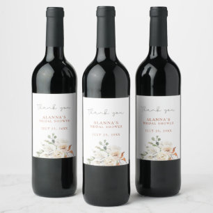 Neutral Boho Floral Wine Label