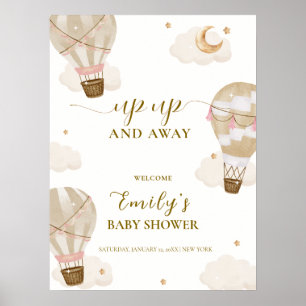 Neutral Boho Hot Air Balloon Baby Shower Welcome Poster