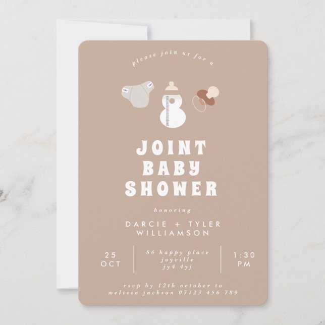 Neutral Boho Joint Baby Shower Invitation (Front)