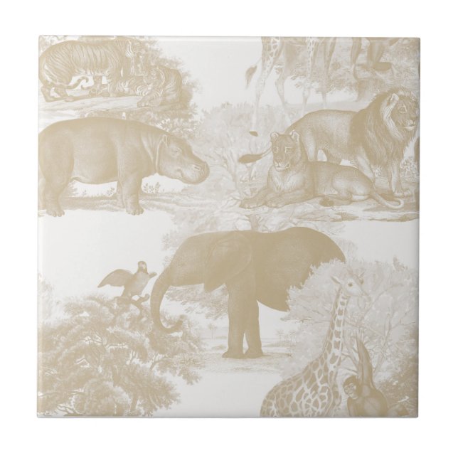 Neutral Boho Jungle Animals Safari Chinoiserie  Tile (Front)
