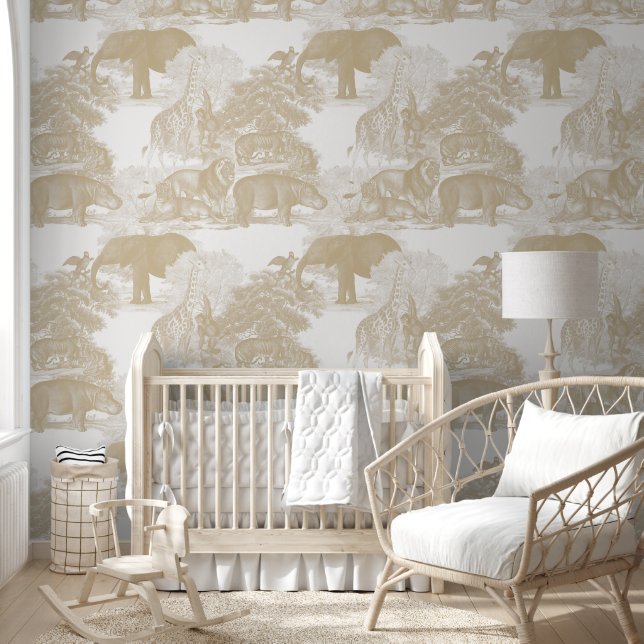 Neutral Boho Jungle Animals Safari Chinoiserie  Wallpaper (Kids)