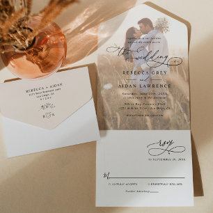 Neutral Boho Modern Photo Wedding All In One Invitation