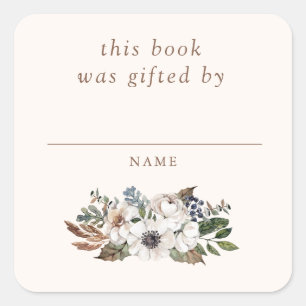 Neutral Boho Nursery Baby Shower Book Gifted By Square Sticker
