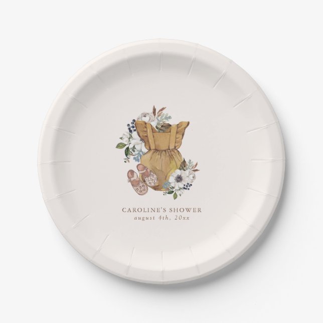 Neutral Boho Nursery Baby Shower Paper Plate (Front)