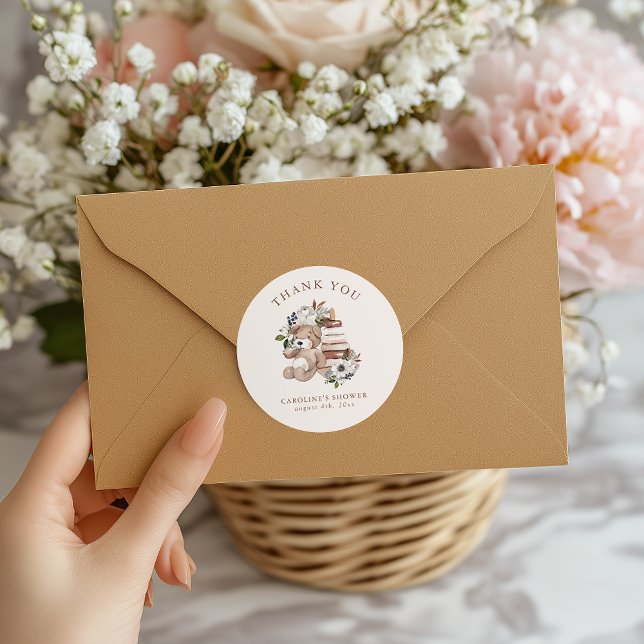 Neutral Boho Nursery Baby Shower Thank You Classic Round Sticker (Creator Uploaded)