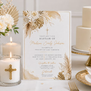 Neutral Boho Pampas Grass Baptism Invitation