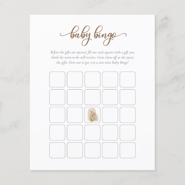 Neutral Boho Pampas Grass Giraffe Baby Bingo Game Flyer (Front)