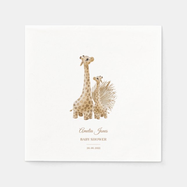 Neutral Boho Pampas Grass Giraffe Baby Shower  Napkin (Front)