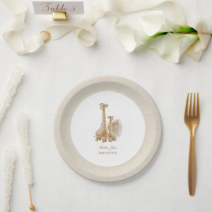 Neutral Boho Pampas Grass Giraffe Baby Shower Paper Plate