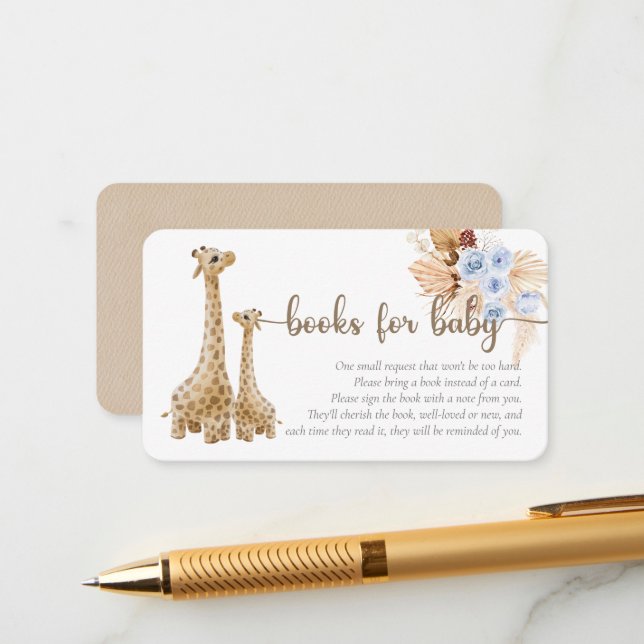 Neutral Boho Pampas Grass Giraffe Books For Baby   Enclosure Card (Front/Back In Situ)
