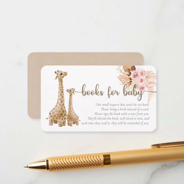 Neutral Boho Pampas Grass Giraffe Books For Baby  Enclosure Card (Front/Back In Situ)