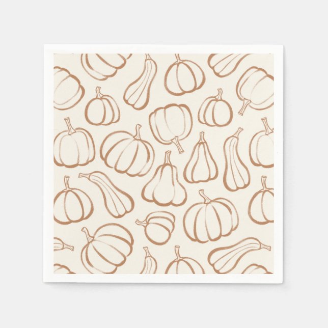 Neutral Boho Pumpkin Pattern Fall Halloween Party Napkin (Front)