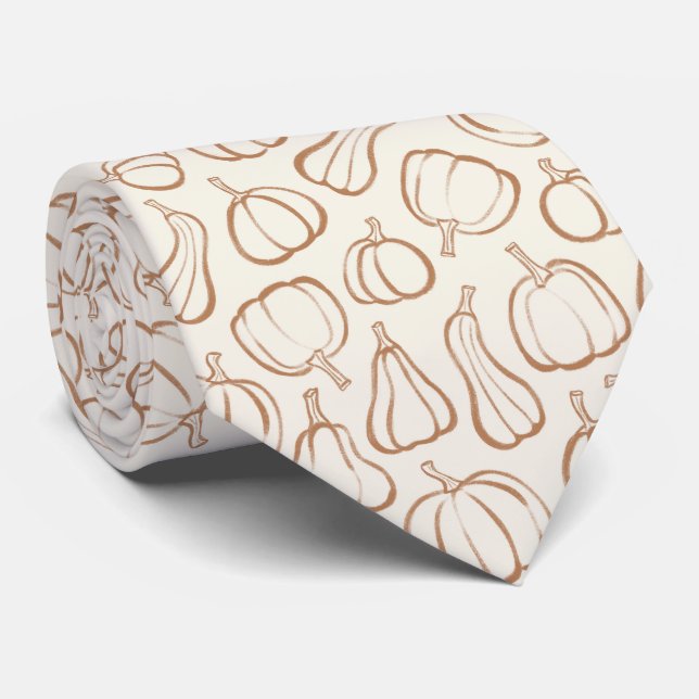 Neutral Boho Pumpkin Pattern Fall Halloween Party Tie (Rolled)