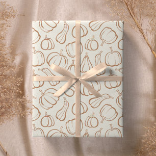 Neutral Boho Pumpkin Pattern Fall Halloween Party Wrapping Paper