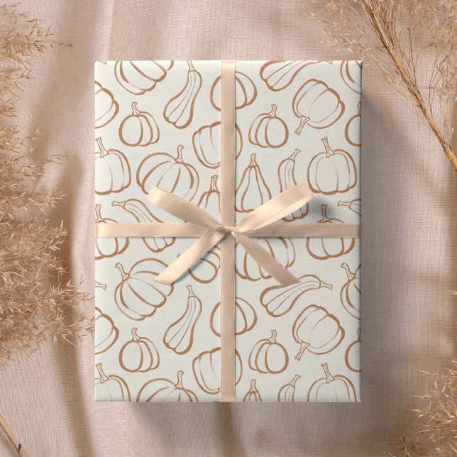 Neutral Boho Pumpkin Pattern Fall Halloween Party Wrapping Paper (Creator Uploaded)