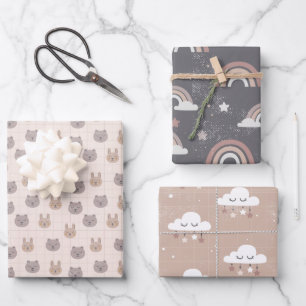 Neutral Boho Rainbow Baby Wrapping Paper Sheet