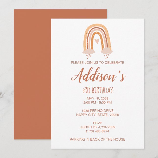 Neutral Boho Rainbow Birthday Invite (Front/Back)