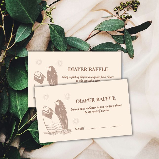 Neutral Boho Surfboard Diaper Raffle Baby Shower  Enclosure Card (Neutral Boho Surfboard Diaper Raffle Baby Shower Enclosure Card)
