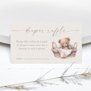 Neutral Boho Teddy Bear Baby Shower Diaper Raffle Enclosure Card
