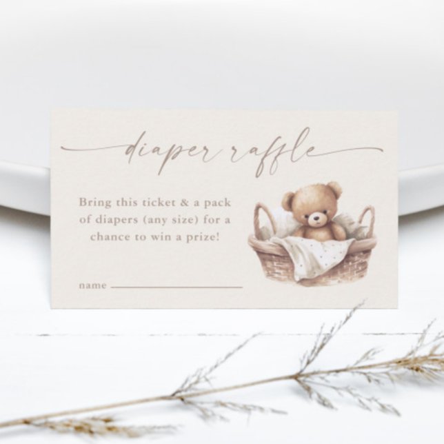 Neutral Boho Teddy Bear Baby Shower Diaper Raffle  Enclosure Card (Gender Neutral Teddy Bear Boho Baby Shower Diaper Raffle Enclosure Cards.)