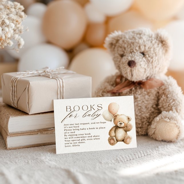 Neutral Boho Teddy Bear books for Baby Shower  Enclosure Card (Neutral Boho Teddy Bear books for Baby Shower Enclosure Card)