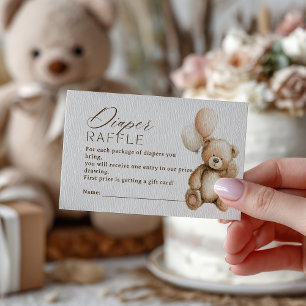 Neutral Boho Teddy Bear Diaper Raffle Baby Shower Enclosure Card