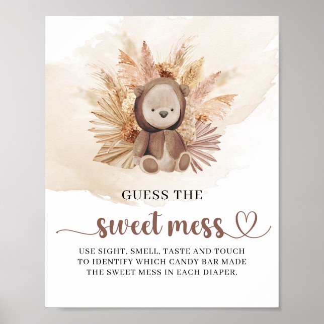 Neutral boho teddy bear Guess The Sweet Mess game Poster (Front)
