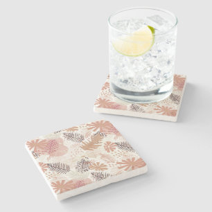 Neutral Boho Tropical Foliage Stone Coaster