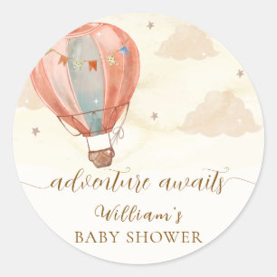 Neutral Boho Vintage Hot Air Balloon Baby Shower  Classic Round Sticker