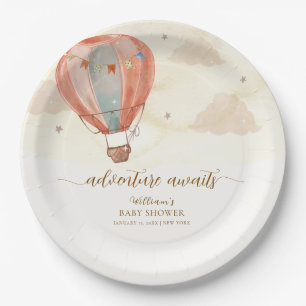 Neutral Boho Vintage Hot Air Balloon Baby Shower  Paper Plate