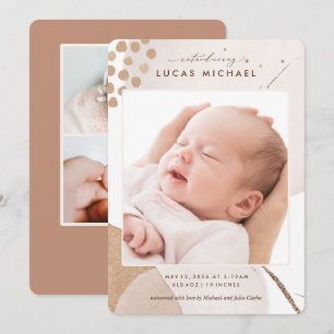 Neutral Boho Watercolor Photo Birth Announcement