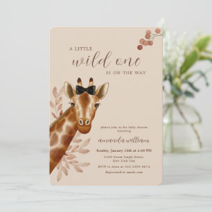 Neutral Boho Wilderness Safari Giraffe Baby Shower Invitation