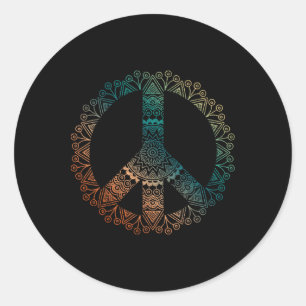Neutral Boho Yoga Ornate Mandala Peace Sign Hippie Classic Round Sticker