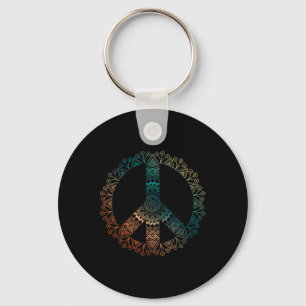 Neutral Boho Yoga Ornate Mandala Peace Sign Hippie Key Ring