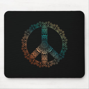 Neutral Boho Yoga Ornate Mandala Peace Sign Hippie Mouse Mat