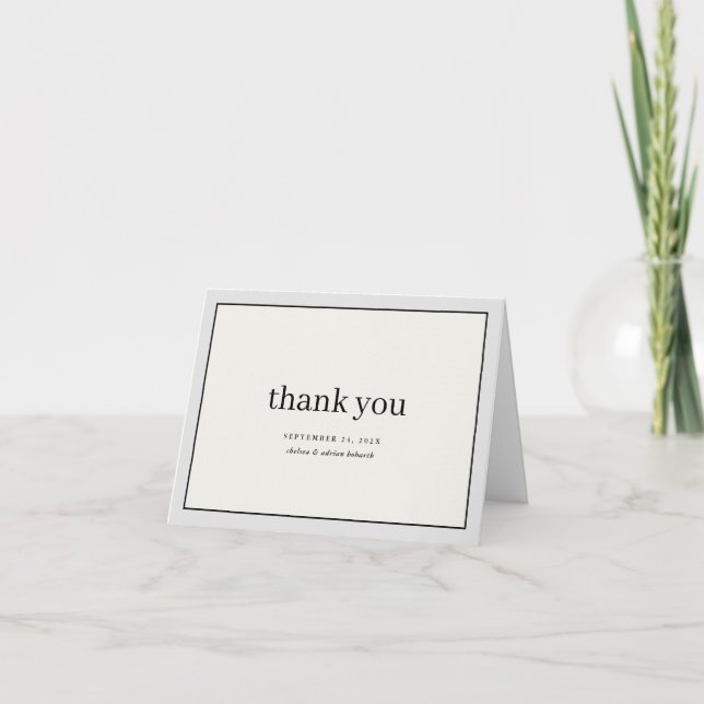 Neutral Border Simple Wedding Thank You Card (Front)