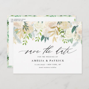 Neutral Botanical Garland QR Code Save the Date Announcement Postcard