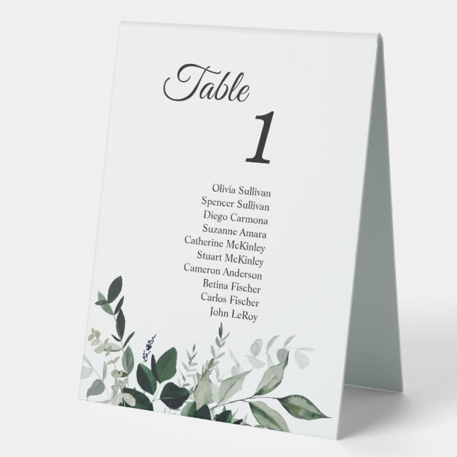 Neutral Botanical Table Tent Sign with Guests (Front)