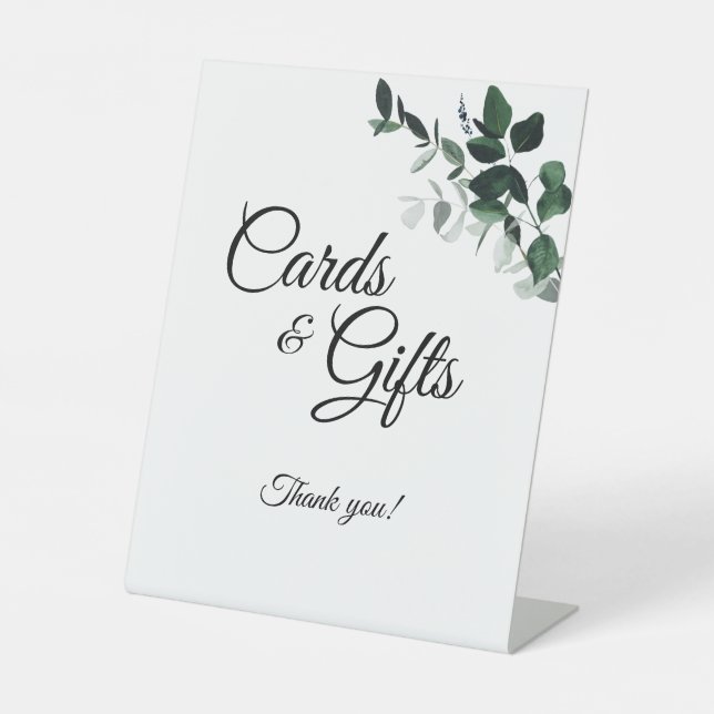 Neutral Botanical Wedding Cards and Gifts Pedestal Sign (Front)