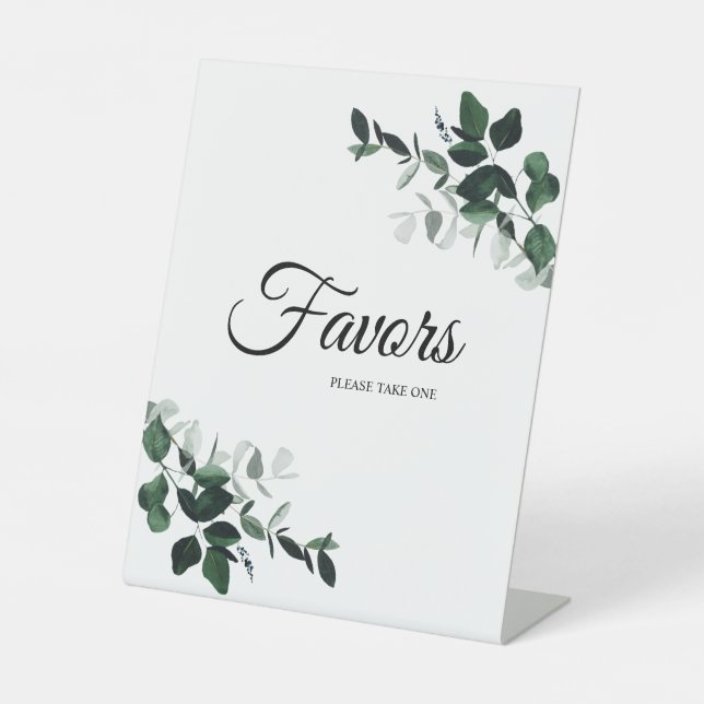 Neutral Botanical Wedding Favours Pedestal Sign (Front)