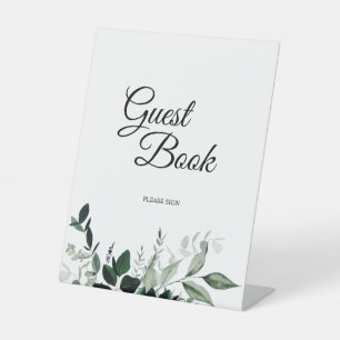 Neutral Botanical Wedding Guest Book Pedestal Sign