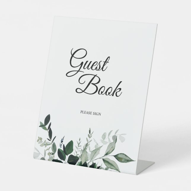 Neutral Botanical Wedding Guest Book Pedestal Sign (Front)