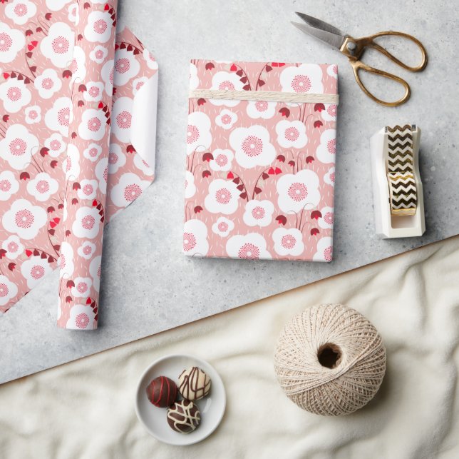 Neutral Botanicals - Poppies pink Wrapping Paper (Crafts)