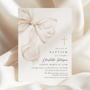 Neutral Bow Bow Baptism Invitation